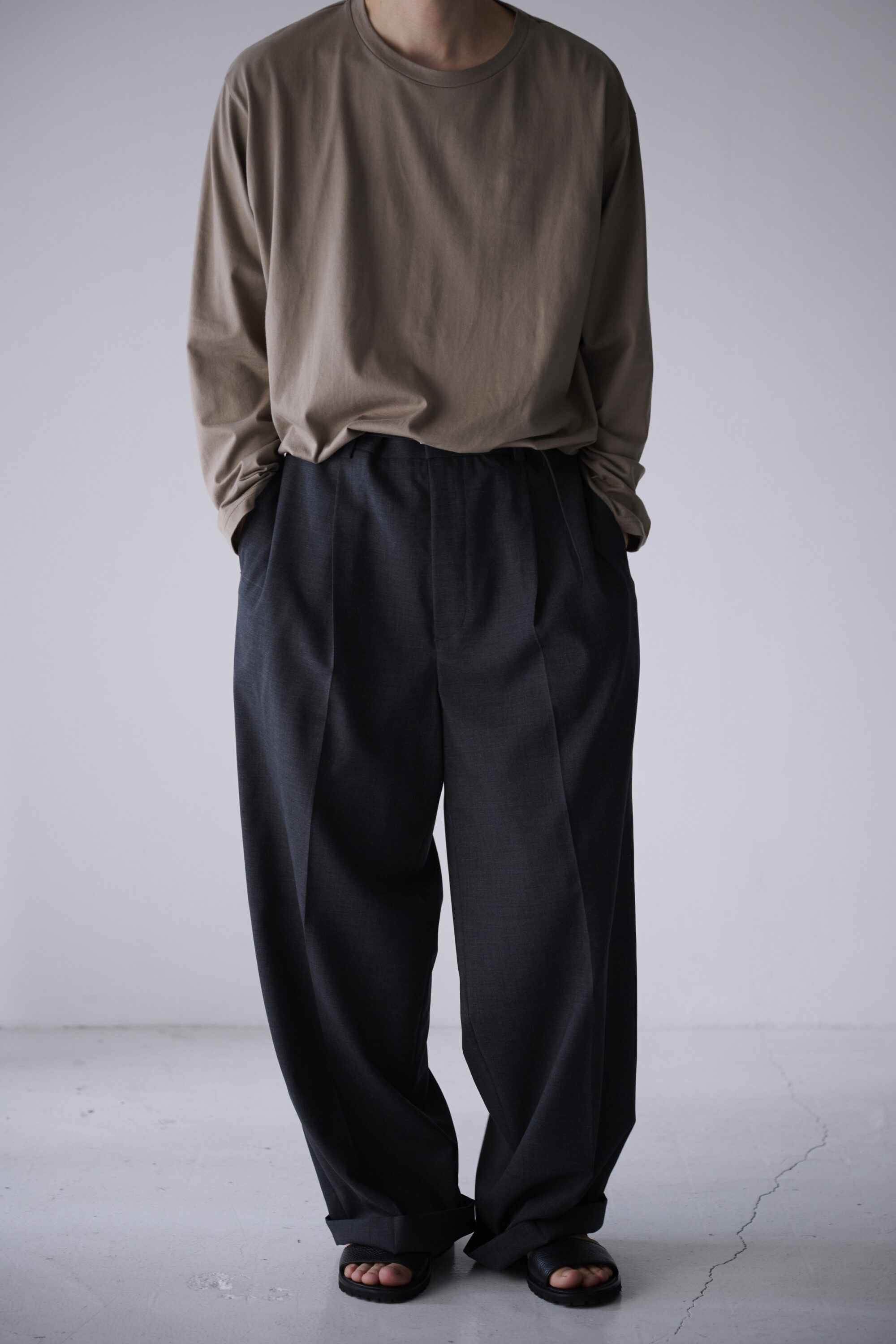 WOOL/POLYESTER GABARDINE DRAWSTRING PANTS(FREE SIZE Black